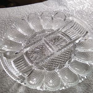 Large Vintage Charcuterie/Deviled Egg Glass Tray 11"